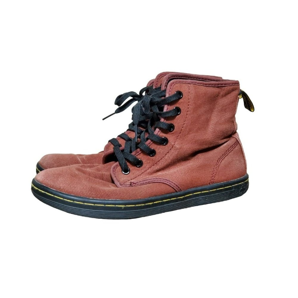 Dr. Martens Red Canvas Lace-Up Ankle Boots